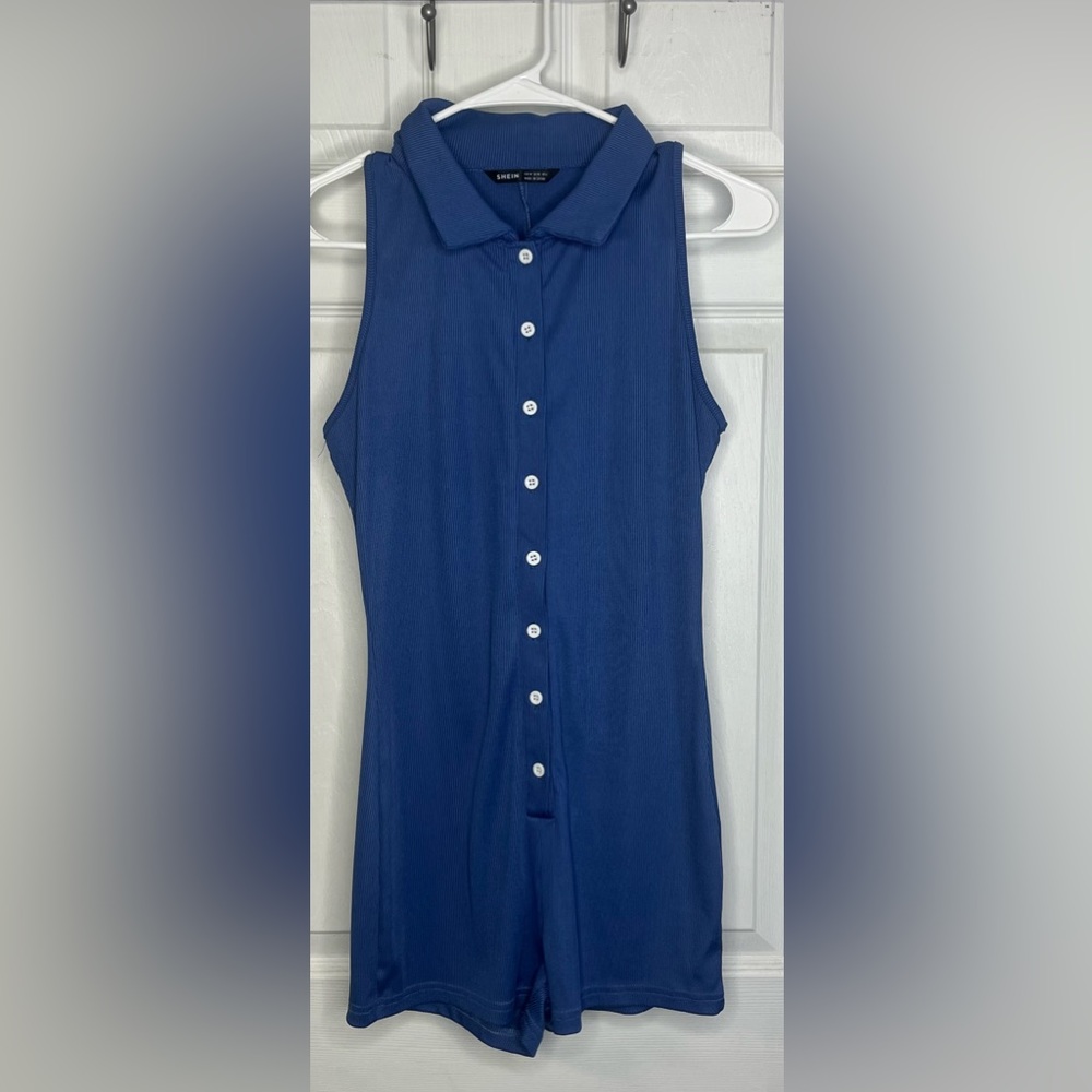 SHEIN Button Up Front Rib-Knit Romper - Picture 7 of 8
